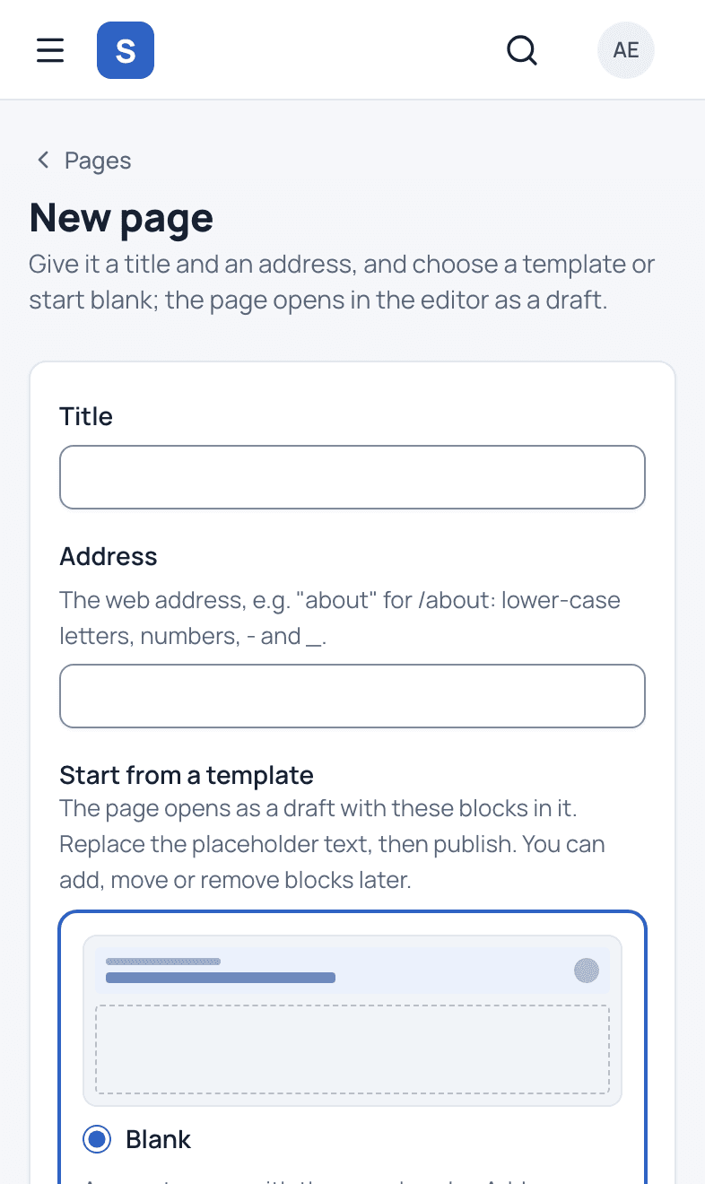 Page templates, on a phone.