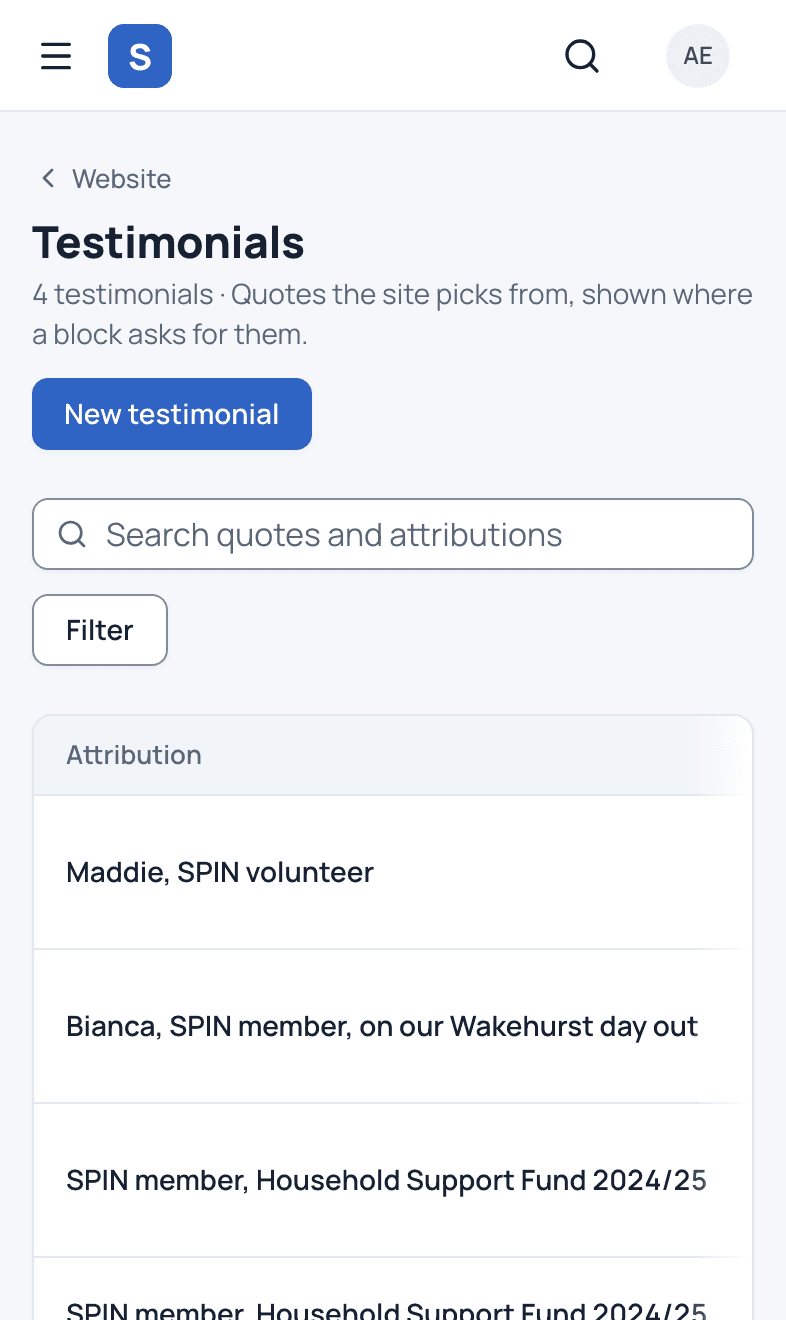 Stories and testimonials, on a phone.